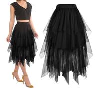 ouhos Falda midi de tul para mujer, cintura alta, irregular, falda de tutú, falda de ballet, falda de patinador, carnaval, fiesta, vestido plisado, Negro , M-L