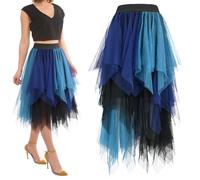 ouhos Falda midi de tul para mujer, cintura alta, irregular, falda de tutú, falda de ballet, falda de patinador, carnaval, fiesta, vestido plisado, azul, M-L