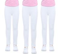 ouhos Pack de 3 leggings para niña, color negro y blanco, de cintura alta, largos, suaves, elásticos, pantalones deportivos básicos, opacos, para danza, yoga, uso diario, Blanco, 8-9 años