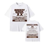 OUHZNUX Chris Brown Camiseta Breezy Bowl XX Tour 2025 T-Shirt Hip Hop Hombres Mujeres Harajuku Camiseta Manga Corta Streetwear Fans Regalo XXS-4XL-White||m