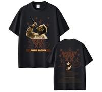 OUHZNUX Rapero Chris Brown Breezy Bowl XX Tour 2025 T-Shirt Hombres Mujeres Hip Hop Moda Pop Música Manga Corta Casual Algodón Vintage Camisetas XXS-4XL-Black||m
