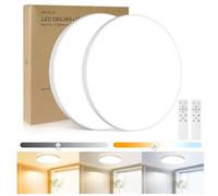 OUILA 2PCS Plafon LED Techo Regulable,24W 2000LM Lampara Techo con Mando a Distancia,3000K-6500K IP44 Lampara LED Techo Plafones para Techo Led para Dormitorio Cocina Salon Baño Comedor Pasillo Ø28cm