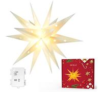 OUILA Estrella de Navidad 3D, diámetro de 45 cm, con iluminación LED, funciona con pilas, con temporizador para decoración de Navidad, exterior e interior, 3000 K