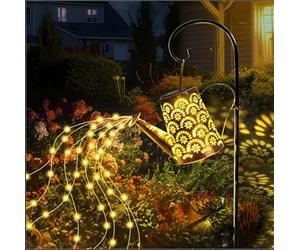 OUILA Guirnalda de luces solar, farolillo solar para exterior con gancho de pastor, lámparas solares IP65 resistente al agua, cadena de luces LED para exteriores, decoración de jardín, camino de