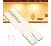OUILA Iluminación de armario LED con detector de movimiento, lámpara de cocina LED USB-C recargable, luz LED regulable, inalámbrica, luz nocturna para cocina, armario, 20,5 cm, 2 unidades