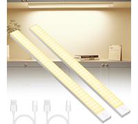 OUILA Lámpara LED para debajo de los muebles de cocina, 2 unidades, 60 cm, iluminación para armario, batería de 5000 mAh, recargable por USB, lámpara magnética, inalámbrica, con detector de
