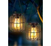 OUILA Lámparas solares para exteriores colgantes, 2 unidades, resistentes al agua, de metal, farolillos solares para exteriores, bombillas LED más grandes, lámparas solares para jardín, balcón