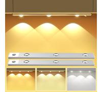 Unterbauleuchte Schrankbeleuchtung LED mit Bewegungsmelder 2 Stück, 30CM Dimmbar Schranklicht 3000K/4000K/6000K Küchenbeleuchtung Schrankleuchte Led Leiste für Kleiderschrank Schrank Treppe Nachtlicht
