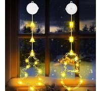 OUILA Luces de Navidad,2PCS LED Luces de Ventana con Ventosa Temporizador,3 Modos Cortina de Luces de Navidad,Decoração de Natal para Balcón Ventana Escaparate Boda Fiesta(Blanco cálido)