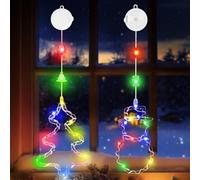 OUILA Luces de Navidad,2PCS LED Luces de Ventana con Ventosa Temporizador,3 Modos Cortina de Luces de Navidad,Decoração de Natal para Balcón Ventana Escaparate Boda Fiesta(RGB)