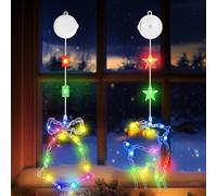 OUILA Luces de Navidad,2PCS LED Luces de Ventana con Ventosa Temporizador,3 Modos Cortina de Luces de Navidad,Decoração de Natal para Balcón Ventana Escaparate Boda Fiesta(RGB)