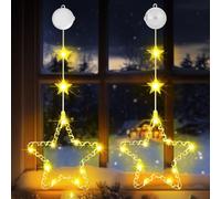 OUILA Luces de Navidad,2PCS LED Luces de Ventana con Ventosa Temporizador,3 Modos Cortina de Luces de Navidad,Decoração de Natal para Balcón Ventana Escaparate Boda Fiesta(Blanco cálido)