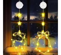 OUILA Luces de Navidad,2PCS LED Luces de Ventana con Ventosa Temporizador,3 Modos Cortina de Luces de Navidad,Decoração de Natal para Balcón Ventana Escaparate Boda Fiesta(Blanco cálido)