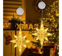 OUILA Luces de Navidad, Luces de Ventana de Navidad Estrella de Belén 3 Modos con Ventosas y Temporizador Cortina Luces Decorativas Luces Navidad a pilas Decoracion de Navidad Ventana (Blanco Cálido)