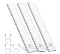 OUILA Luz de Armario con Sensor Movimiento 20.5CM Recargable Luz Nocturna,6000K Regulable Lampara LED Adhesiva para Gabinete, Pasillo, Escalera, Sótano, Cocina, Garaje- 3Packs