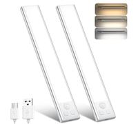 OUILA Luz de Armario con Sensor Movimiento,20.5CM Recargable Luz Nocturna con temperatura de 3 colores,Regulable Lampara LED Adhesiva para Gabinete, Pasillo, Escalera, Sótano, Cocina, Garaje-2PCS