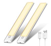 OUILA Luz de Armario con Sensor Movimiento 3000K Recargable Luz Nocturna,20.5CM Regulable Lampara LED Adhesiva para Gabinete, Pasillo, Escalera, Sótano, Cocina, Garaje-2 Packs