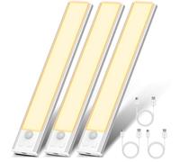 OUILA Luz de Armario con Sensor Movimiento 3000K Recargable Luz Nocturna,20.5CM Regulable Lampara LED Adhesiva para Gabinete, Pasillo, Escalera, Sótano, Cocina, Garaje-3 Packs
