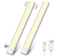OUILA Luz de Armario con Sensor Movimiento 3000K Recargable Luz Nocturna,31CM Regulable Lampara LED Adhesiva para Gabinete, Pasillo, Escalera, Sótano, Cocina, Garaje-2 Packs