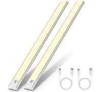 OUILA Luz de Armario con Sensor Movimiento 3000K Recargable Luz Nocturna, 41CM Regulable Lampara LED Adhesiva para Gabinete, Pasillo, Escalera, Sótano, Cocina, Garaje - 2PCS