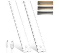 OUILA Luz de Armario con Sensor Movimiento,31CM Recargable Luz Nocturna con temperatura de 3 colores,Regulable Lampara LED Adhesiva para Gabinete, Pasillo, Escalera, Sótano, Cocina, Garaje-2PCS