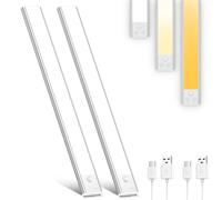 OUILA Luz de Armario con Sensor Movimiento,41CM Recargable Luz Nocturna con temperatura de 3 colores,Regulable Lampara LED Adhesiva para Gabinete, Pasillo, Escalera, Sótano, Cocina, Garaje-2PCS