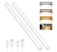 OUILA Luz de Armario con Sensor Movimiento,60CM Recargable Luz Nocturna con temperatura de 3 colores,Regulable Lampara LED Adhesiva para Gabinete, Pasillo, Escalera, Sótano, Cocina, Garaje-2PCS
