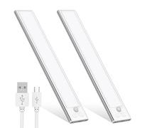 OUILA Luz de Armario con Sensor Movimiento 6500K Recargable Luz Nocturna,20.5CM Regulable Lampara LED Adhesiva para Gabinete, Pasillo, Escalera, Sótano, Cocina, Garaje-2 Packs