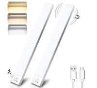 OUILA Luz LED Armario con Sensor de Movimiento, 32CM Regulable Luz LED Adhesiva con 3 Color Modos, 1500 mAh USB Recargable Luz Nocturna para Cocina, Armario, Escaleras, Pasillo, Garaje-2 Piezas