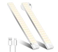 OUILA Luz LED Armario con Sensor Movimiento 3000K 60 LEDs 4 Modos Luz LED Adhesiva Magnética 1500mAh USB Recargable Luz Nocturna para Cocina, Armario, Escaleras, Pasillo, Garaje-2 Packs