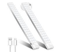 OUILA Luz LED Armario con Sensor Movimiento 5000K 60 LEDs 4 Modos Luz LED Adhesiva Magnética 1500mAh USB Recargable Luz Nocturna para Cocina, Armario, Escaleras, Pasillo, Garaje-2 Packs Blanco Natural