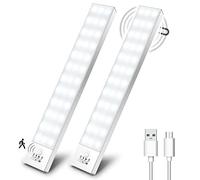 OUILA Luz LED Armario con Sensor Movimiento Blanco Natural 5000K 36 LEDs 4 Modos Luz LED Magnética Adhesiva USB Recargable 1000mAh Luz Nocturna para Guardarropa, Escaparate,Entrada-2 Piezas