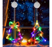 OUILA Luz Navidad Ventana, RGB Luces de Navidad con árbol de Navidad & Campanas de Navidad, Luces de Cortina Funciona con Pilas Luces de Ventana de Navidad con Ventosa a Temporizador Adornos Navideños