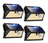 OUILA Luz Solar Exterior, 【4 Paquete】 185 LED/3 Modos Focos Solares Exterior con Sensor de Movimiento, IP65 Impermeable Lamparas Exterior para Jardín, Garaje, Calle, Patio, Caminos(Blanco Cálido)