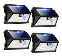 OUILA Luz Solar Exterior, 4 Paquete 185 LED 3 Modos Focos Solares Exterior con Sensor de Movimiento, IP65 Impermeable Lamparas Exterior para Jardín, Garaje, Calle, Patio, Caminos(Blanco Frío)