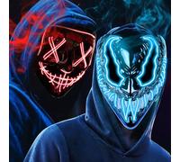 OUILA Máscara LED de Halloween, paquete de 2 unidades, máscara luminosa de neón con 3 modos de luz, para hombre, mujer, cosplay, Halloween, carnaval, fiesta de disfraces (2 máscaras de Halloween)