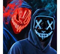 OUILA Máscara LED de Halloween, paquete de 2 unidades, máscara luminosa de neón con 3 modos de luz, para hombre, mujer, cosplay, Halloween, carnaval, fiesta de disfraces (2 máscaras de colores