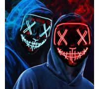 OUILA Máscara LED de Halloween, paquete de 2 unidades, máscara luminosa de neón con 3 modos de luz, para hombre, mujer, cosplay, Halloween, carnaval, fiesta de disfraces (2 máscaras negras)