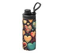 OUInbvv Colorful Hearts - Botella de agua deportiva portátil con tapa de bloqueo con bisagras a prueba de fugas, adecuada para exteriores, viajes e hidratación de campamento