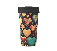 OUInbvv Colorful Hearts - Taza de café portátil aislada con asa oculta, base antideslizante, diseño a prueba de fugas, adecuada para coche, oficina y uso doméstico