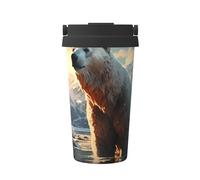 OUInbvv Polar Bear in Winter - Taza de café aislada portátil con asa oculta, base antideslizante, diseño a prueba de fugas, adecuada para coche, oficina y uso doméstico