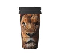 OUInbvv The Lion's Gaze - Taza de café portátil aislada con asa oculta, base antideslizante, diseño a prueba de fugas, adecuada para coche, oficina y uso doméstico