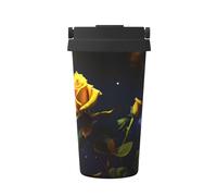 OUInbvv Yellow Roses Starry Night - Taza de café portátil aislada con asa oculta, base antideslizante, diseño a prueba de fugas, adecuada para coche, oficina y uso doméstico
