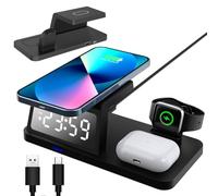 Ouitble Cargador Inalámbrico 3 en 1 Estación de Carga Inductiva Despertador para Teléfonos Móviles Relojes Inteligentes Auriculares, Cargador Inalámbrico Compatible con Potencia de