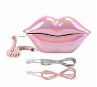 Ouitble Galvanoplastia Rosa Divertido Labio Teléfono WX3016 Novedad de Moda Decoración del Hogar Regalo con Función de Almacenamiento de Números Material ABS para Mujeres Niños
