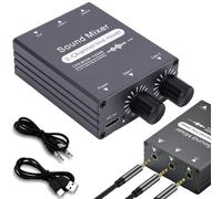 Ouitble Mezclador de Audio Estéreo de 2 Canales 2 en 1 Salida Interruptor de Audio de 3,5 Mm con Botones de Volumen, Conmutador de Sonido Estéreo con Cable de Alimentación USB C