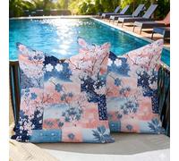 Oujkeef Cojines Exterior Impermeables 25x25 cm Pack de 2, Fundas Cojines Rosa Azul con Impresión Doble Cara y Cremallera Oculta, para Decorativas Sofá Dormitorio Cama Oficina Patio Balcón Silla, #84l