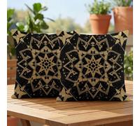 Oujkeef Cojines Exterior Impermeables 30x30 Pack de 2, Fundas Cojines Negro Oro con Impresión Doble Cara y Cremallera Oculta, para Decorativas Sofá Dormitorio Cama Oficina Patio Balcón Silla, #123l