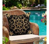 Oujkeef Cojines Exterior Impermeables 55x55 Pack de 1, Fundas Cojines Negro Oro con Impresión Doble Cara y Cremallera Oculta, para Decorativas Sofá Dormitorio Cama Oficina Patio Balcón Silla, #123l