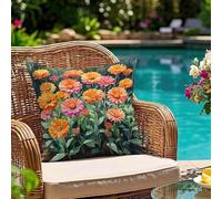 Oujkeef Cojines Exterior Impermeables 80x80 Pack de 1, Fundas Cojines Naranja Flor con Impresión Doble Cara y Cremallera Oculta, para Decorativas Sofá Dormitorio Cama Oficina Patio Balcón Silla, #87l